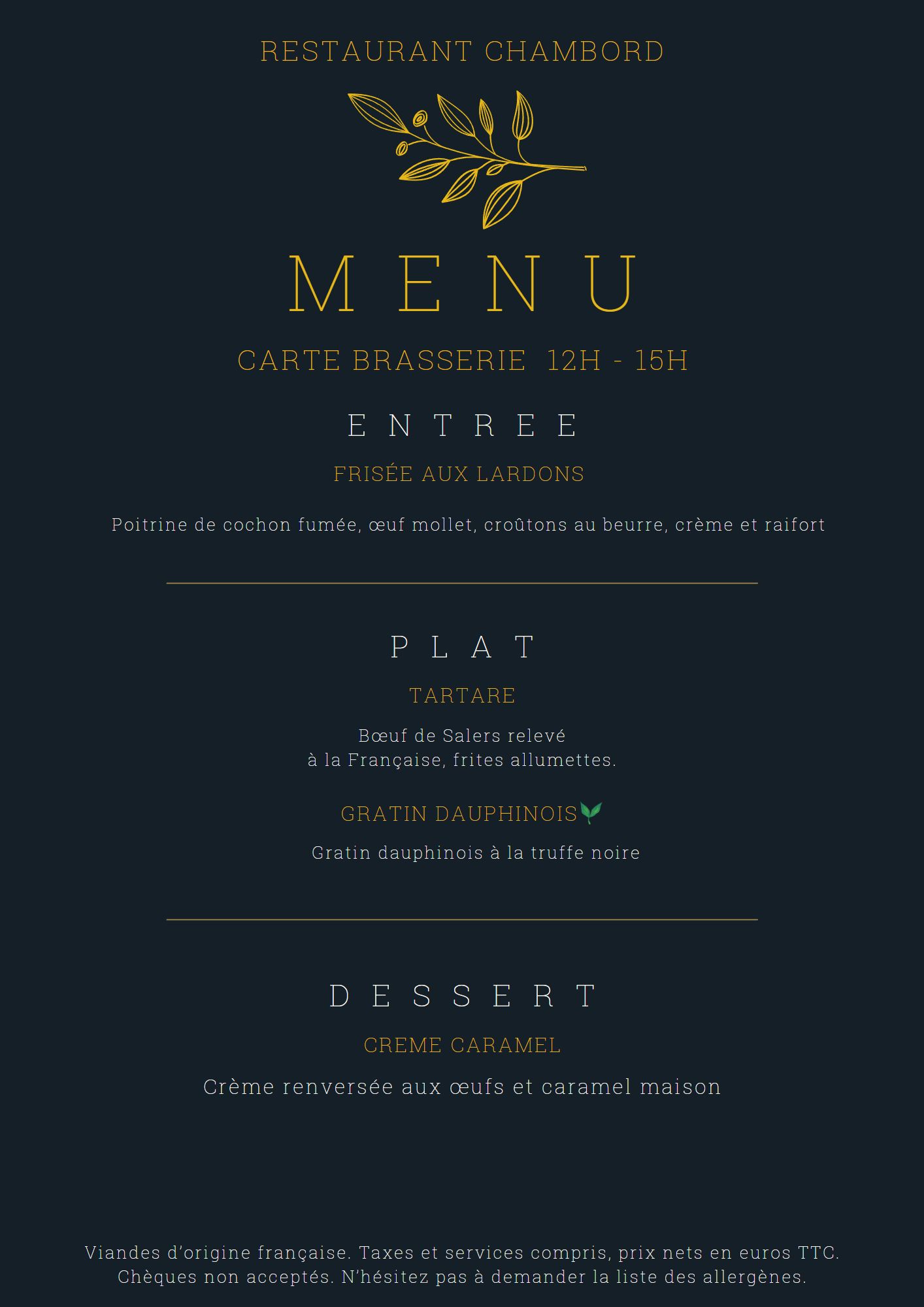 menu déjeuner